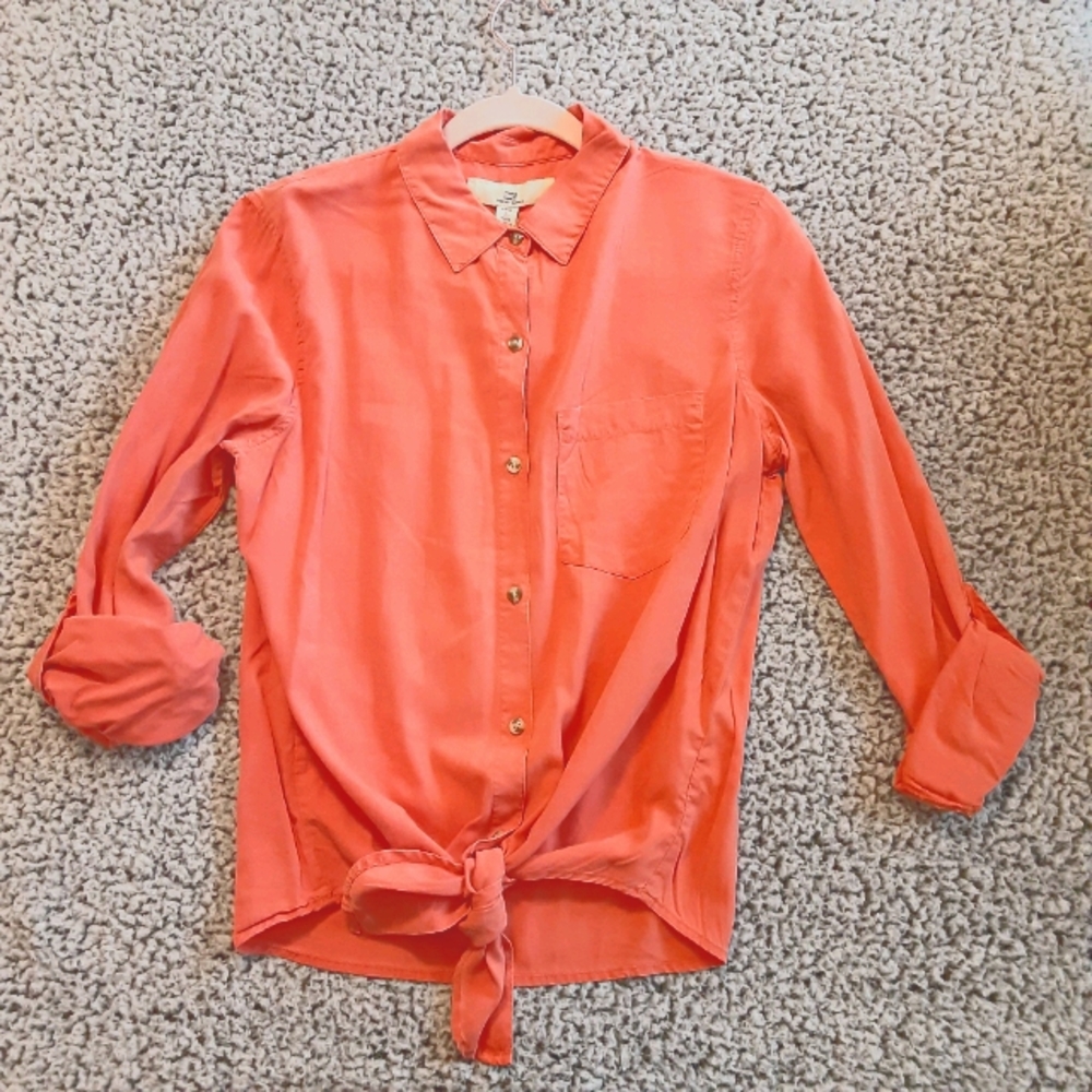 Cute Orange Blouse With Tie Front